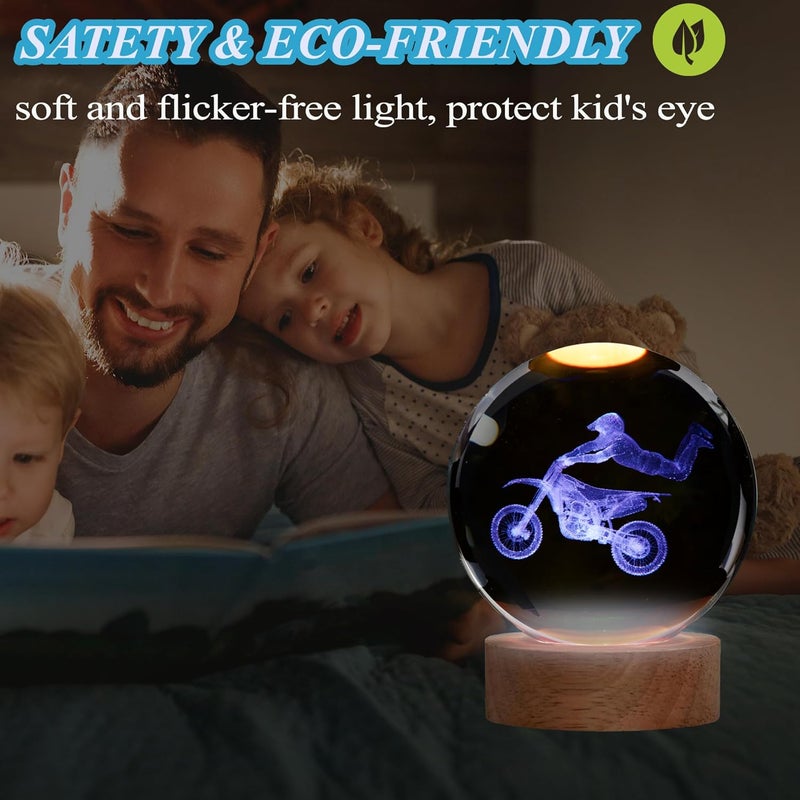 Posshe Dirt Bike Night Light, Dirt Bike Gifts, 3D Crystal Ball Dirt Bike Lamp with Remote Upgraded 3.15 Inch with 16 Color for Birthday Xmas Cool Figurines Motor Bike Gifts for Room Decor Boys Girls - Image 5